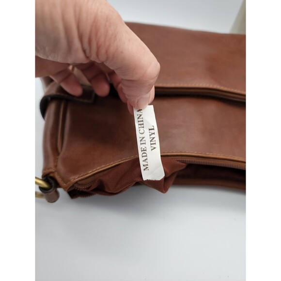 John Romaine Vinyl Brown Purse With Strap Multiple Pockets - Picture 8 of 12